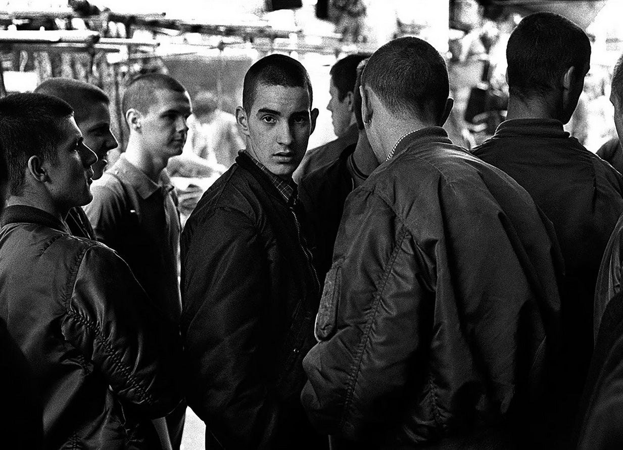 Archive picture of punks or skinheads wearing a schott bomber jacket