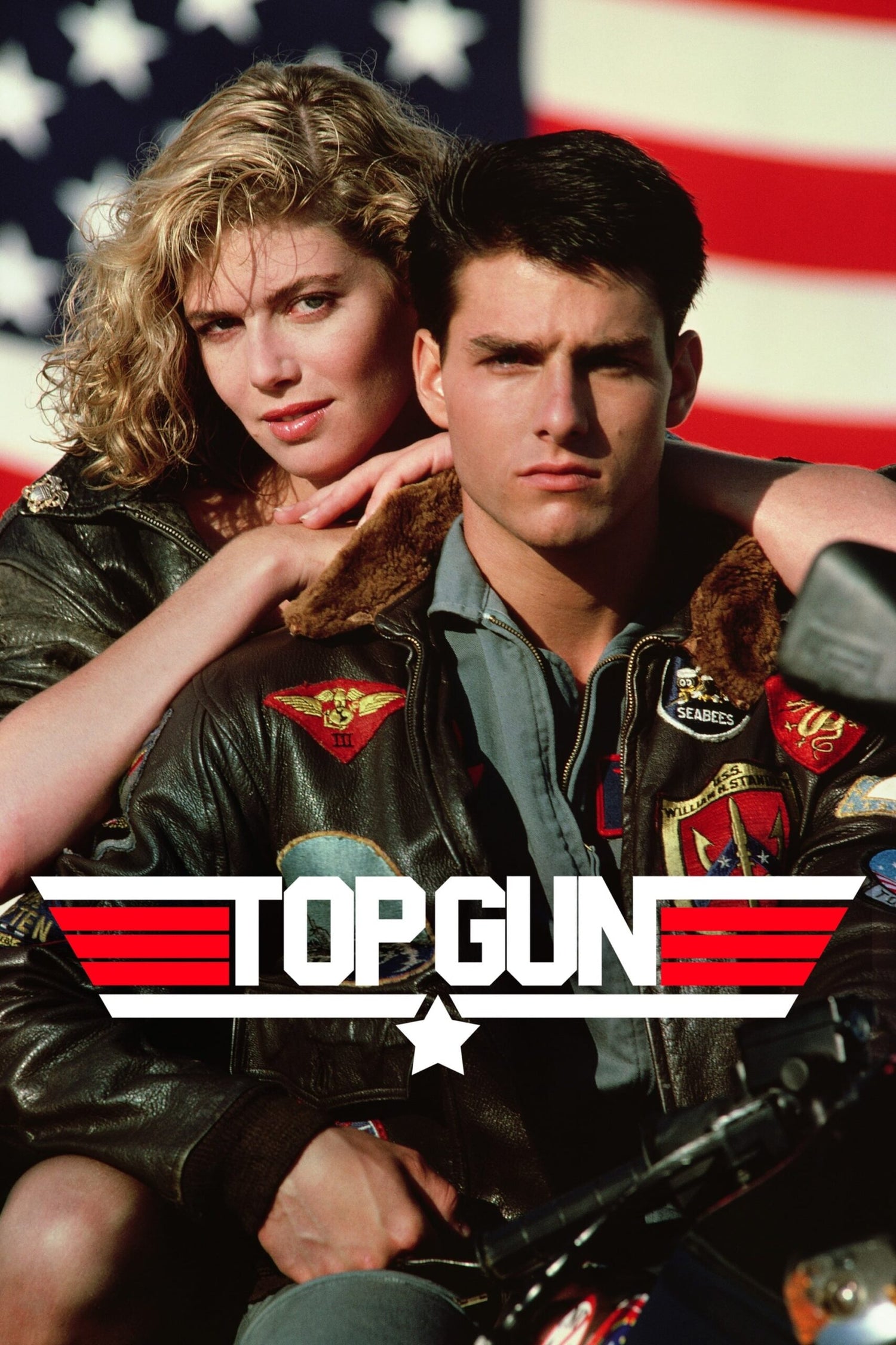 Topgun movie poster, Tom Cruise wearing his famous bomber jacket.